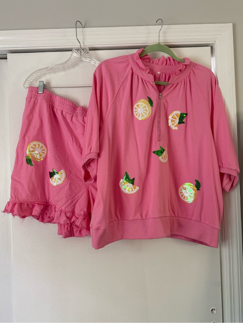 Boutique Pink Sequin Lemon Matching Set